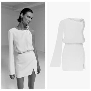 ILA Neptun One Shoulder Mini Dress with Beaded Infinity Detail White 36